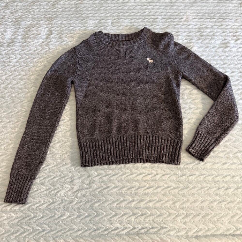 Abercrombie Boys Small Gray Crewneck Sweater Embroidered Moose Logo Knit